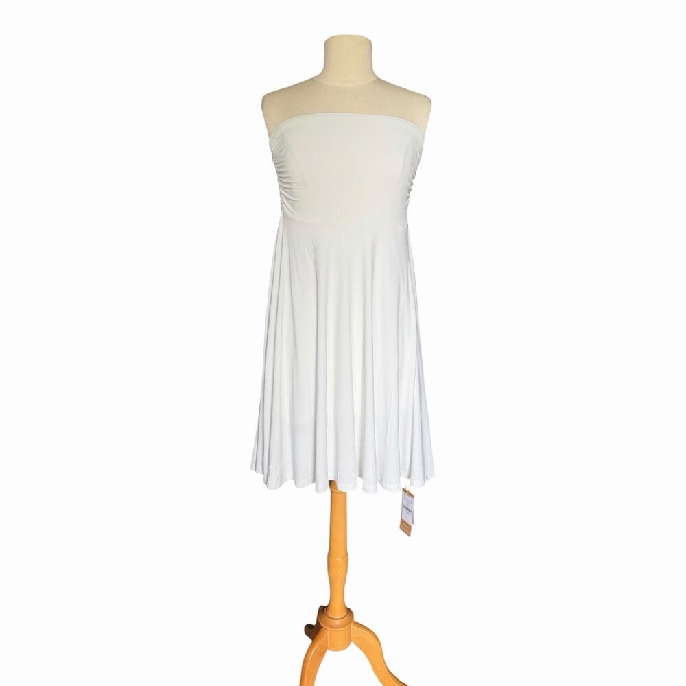 OGL Strapless Midi Dress Pure White Ruched Stretch A Line NWT Small